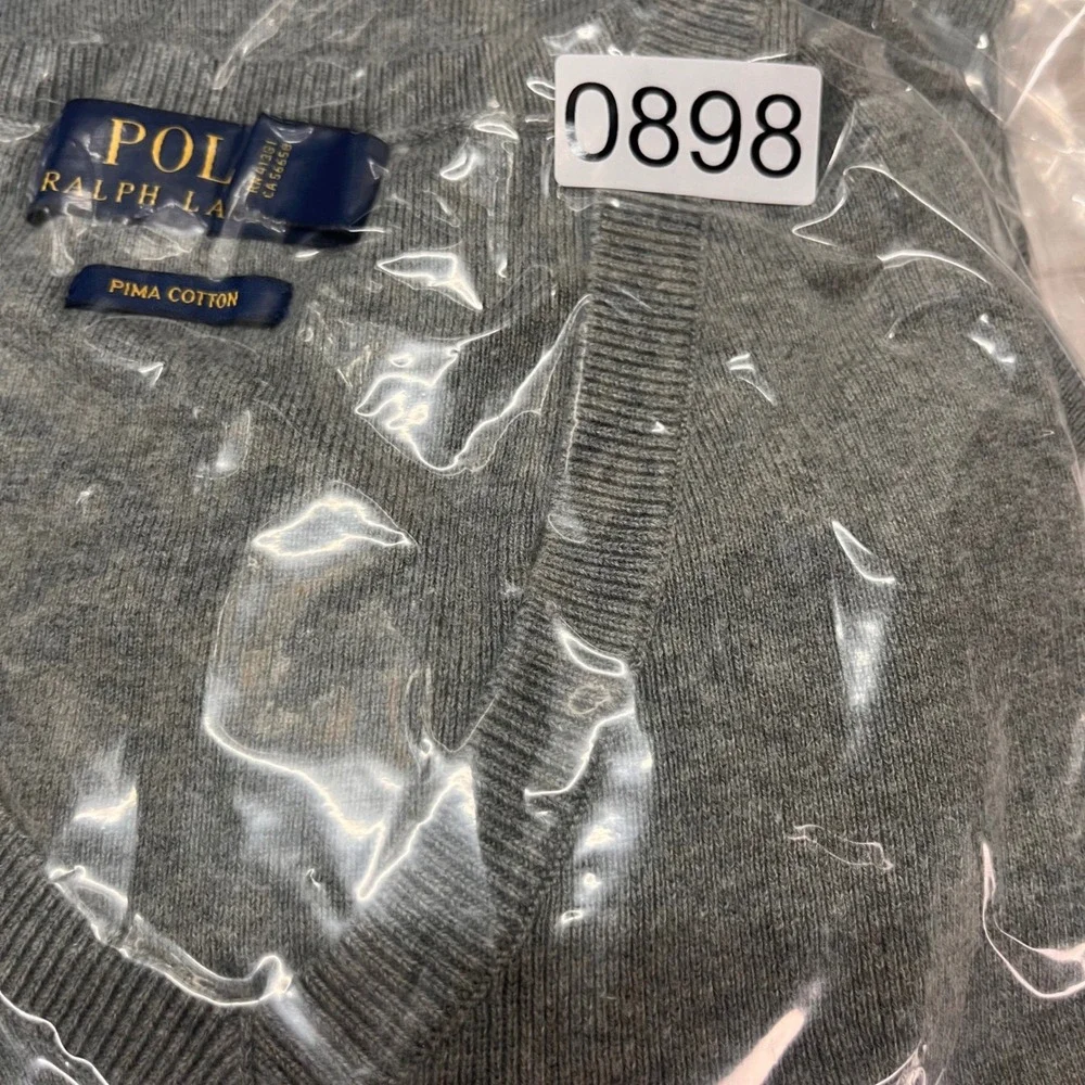 POLO RALPH LAUREN Mens‎ V Neck Sweater XXL Pima Cotton Gray Long Sleeve